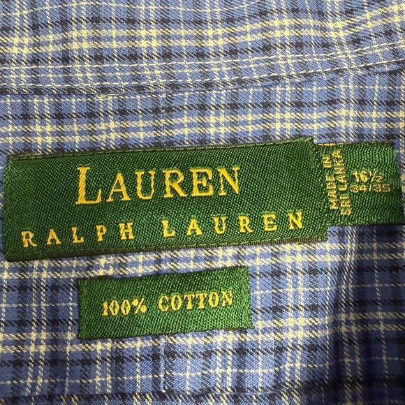 Men's LAUREN RALPH LAUREN 100% Cotton Blue Classic Fit Button Down | Size 16.5" - Picture 7 of 9